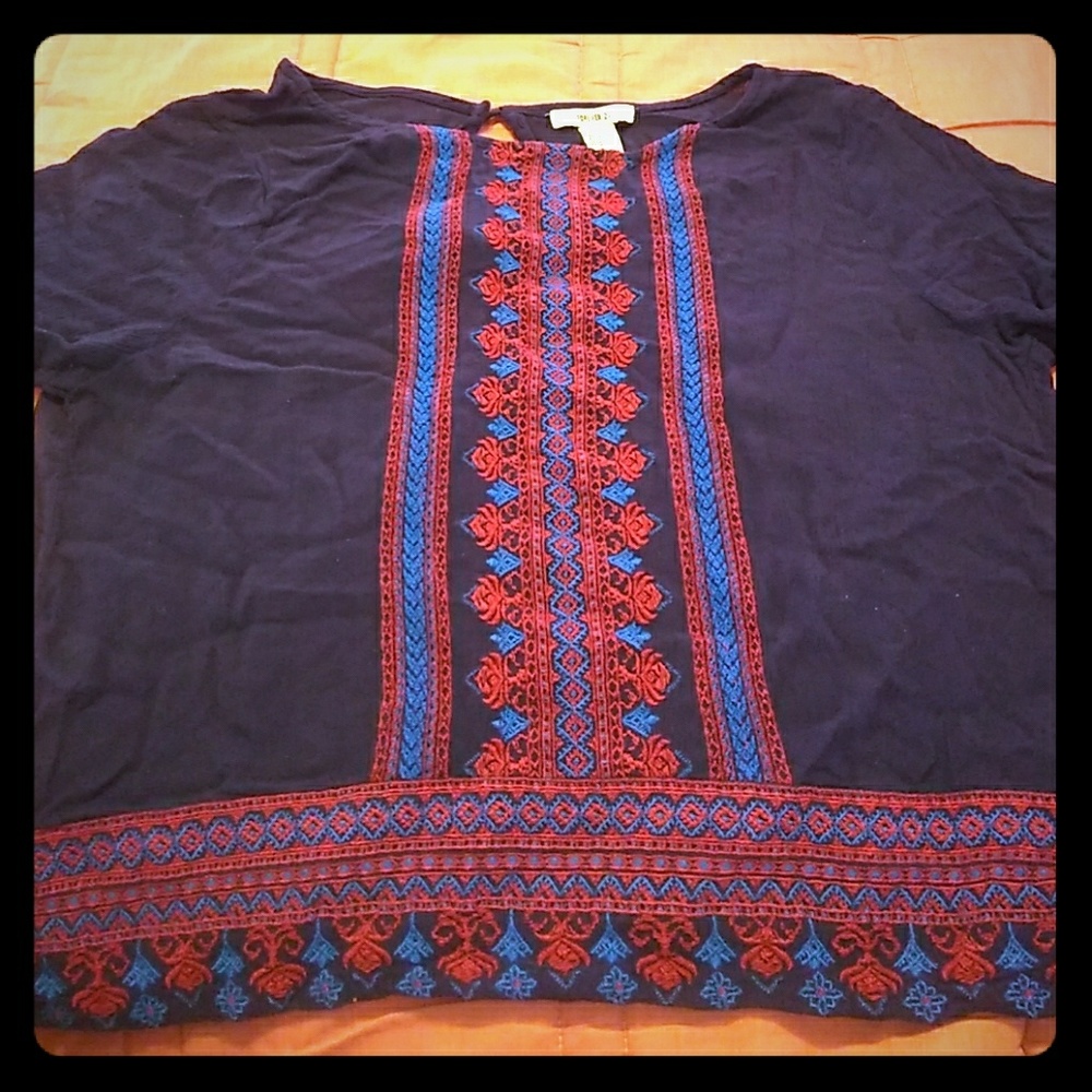 Forever 21 navy mixed pattern shirt